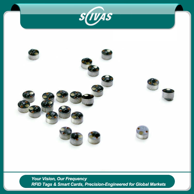 Imagem nítida de Mini Tag RFID PCB para Rastreamento em Metal destacando verso adesivo para aplicações de Tags RFID PCB para metal.