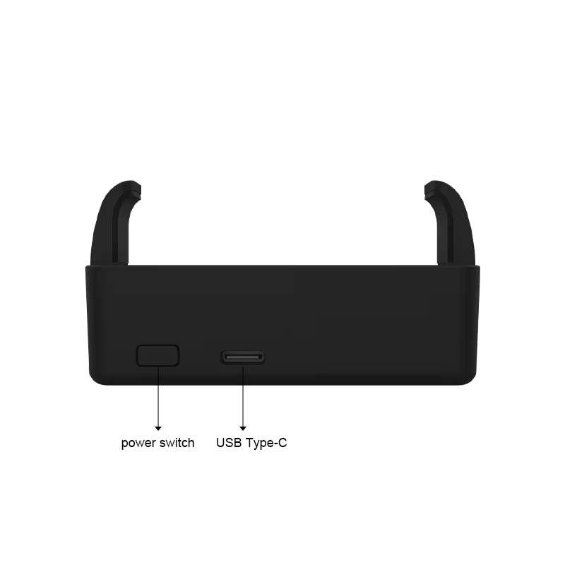 Vista inferior do leitor UHF RFID H100 com identificação do botão de alimentação e da porta USB Type-C.