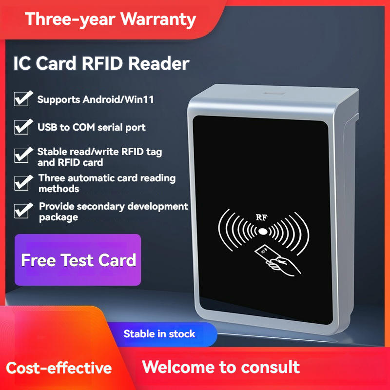 Este gráfico apresenta a garantia e os principais recursos do leitor RFID HF para cartões IC YMC159-D1 para operação estável de leitura e gravação