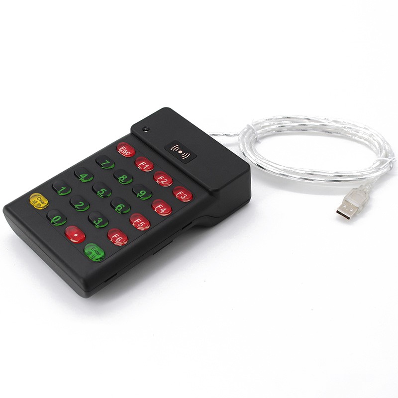 Imagem de Leitor RFID HF de Parede com Teclado USB com vista traseira para compradores que comparam soluções de Leitores RFID HF de 13 —56 MHz.
