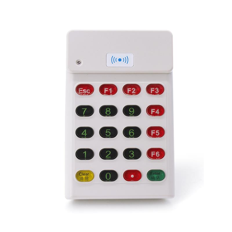 Esta imagem destaca design em formato de carteira em Leitor RFID HF de Parede com Teclado USB para aplicações de Leitores RFID HF de 13 —56 MHz.