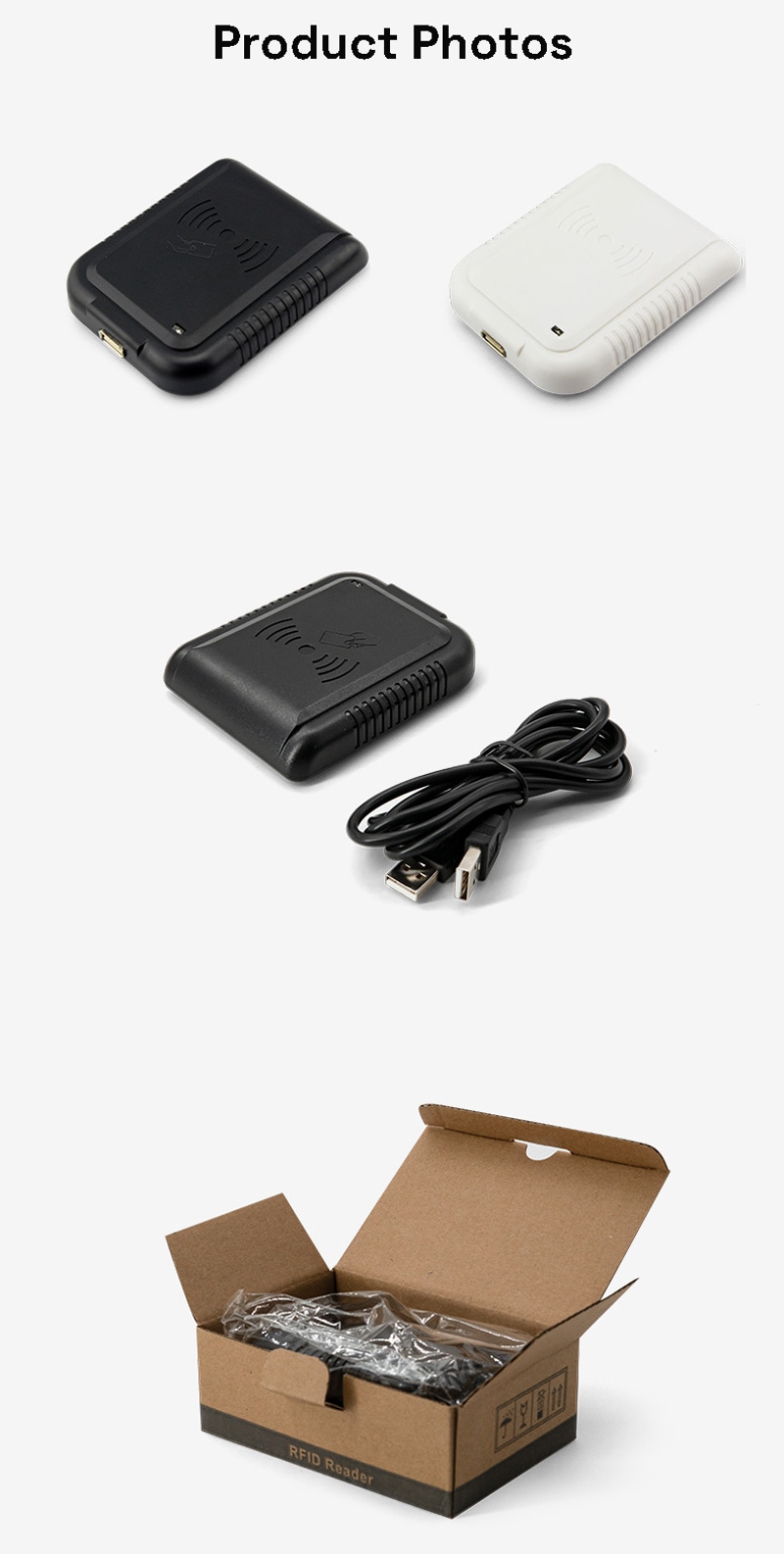 Leitor RFID LF apresentado com cartão personalizado para projetos de identificação.