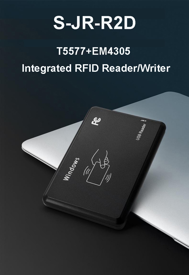 Vista principal do leitor e gravador RFID S-JR-R2D, com estrutura robusta para aplicações industriais e comerciais.