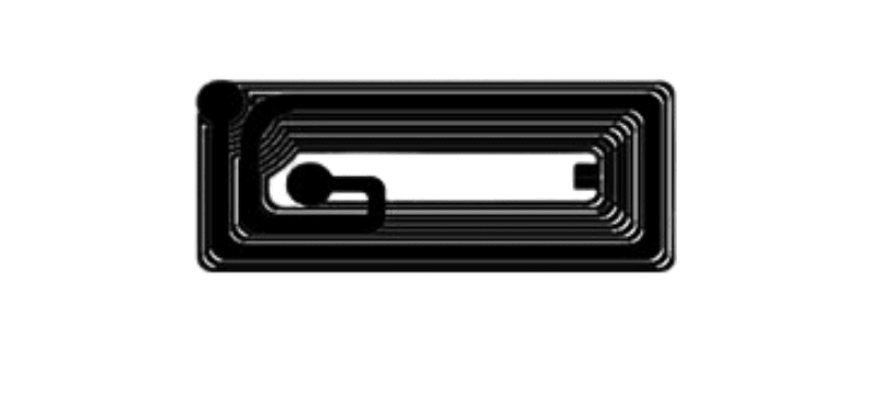 Este layout técnico mostra a estrutura circular da antena de cobre da etiqueta RFID HF usada para identificação digital no setor da moda.