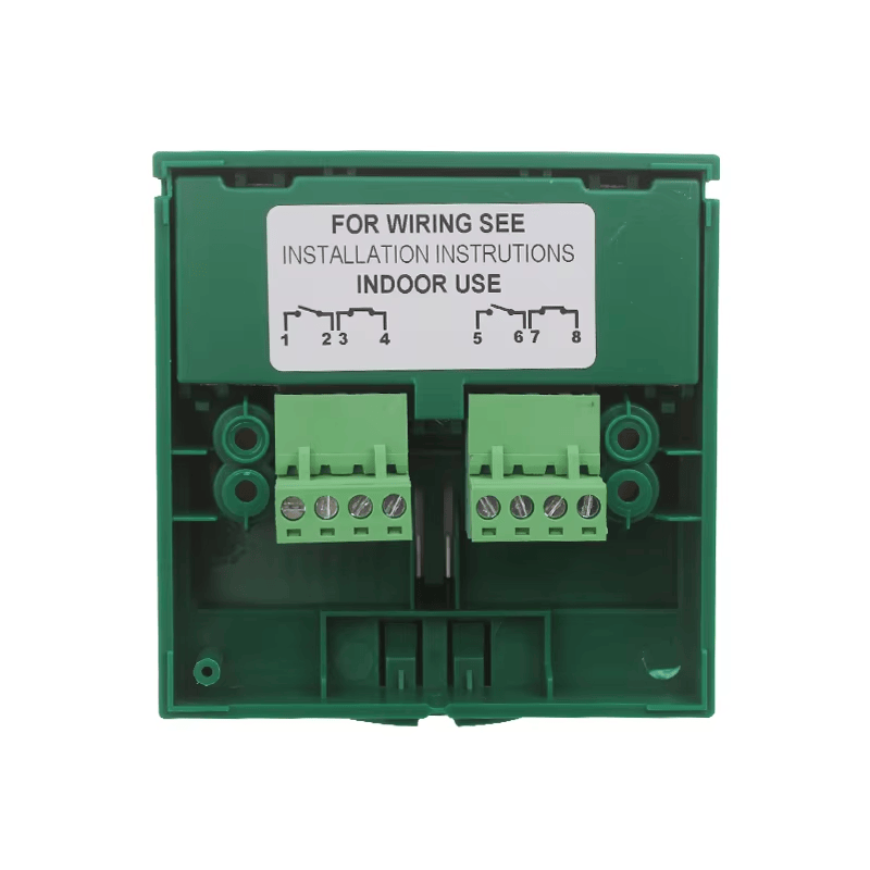 Botão verde quebra-vidro rearmável visto de lado para aplicações de Exit Buttons e controle de acesso.