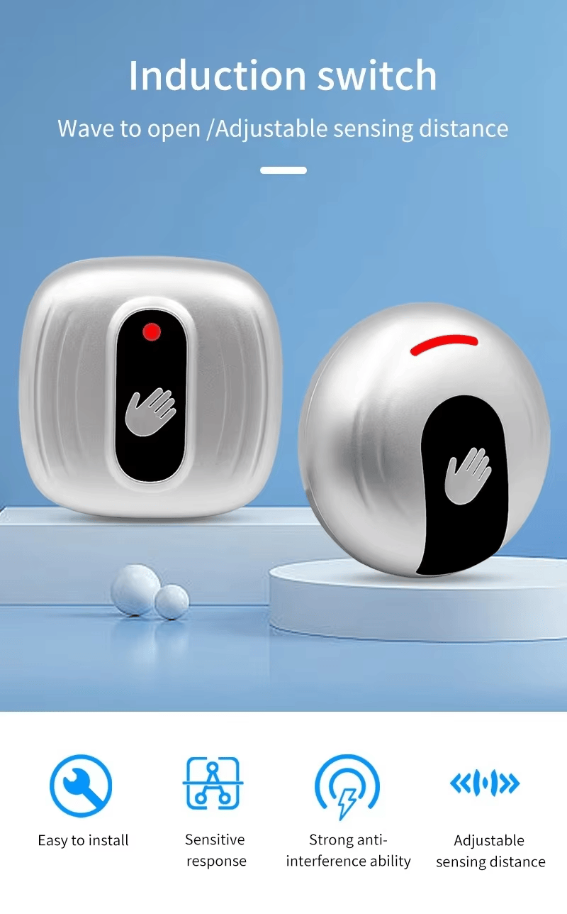 Botão de saída infravermelho sem toque em aço inoxidável mostrado em detalhe de corte a laser para aplicações de Exit Buttons.