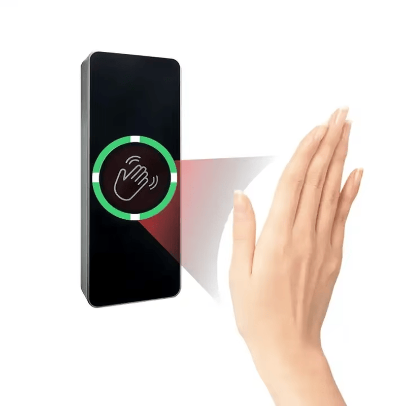 Interruptor Tuya por gestos instalado junto a uma porta inteligente para controle de saída.