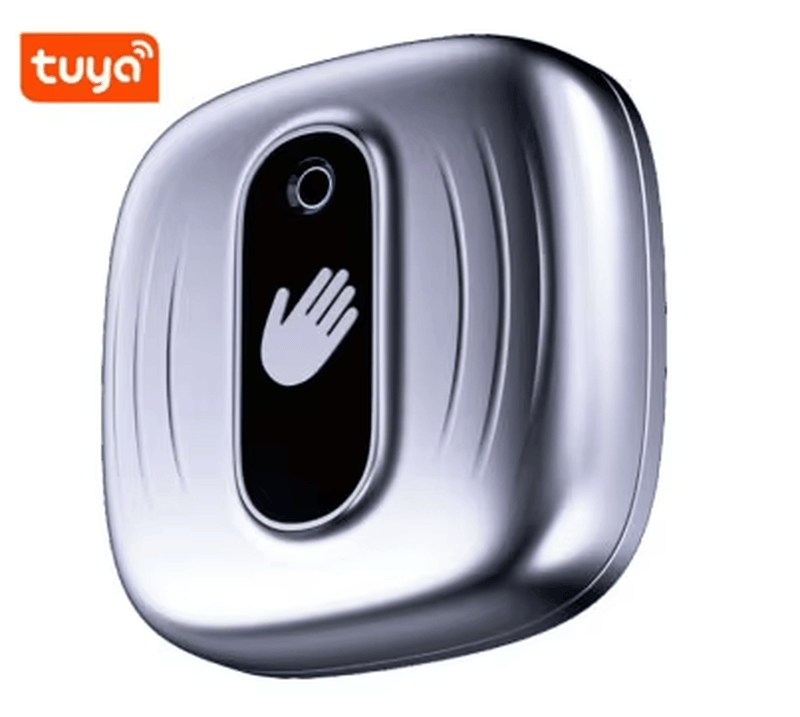 Botão de saída Tuya WiFi sem contato para portas inteligentes em aplicação de sistema de segurança.