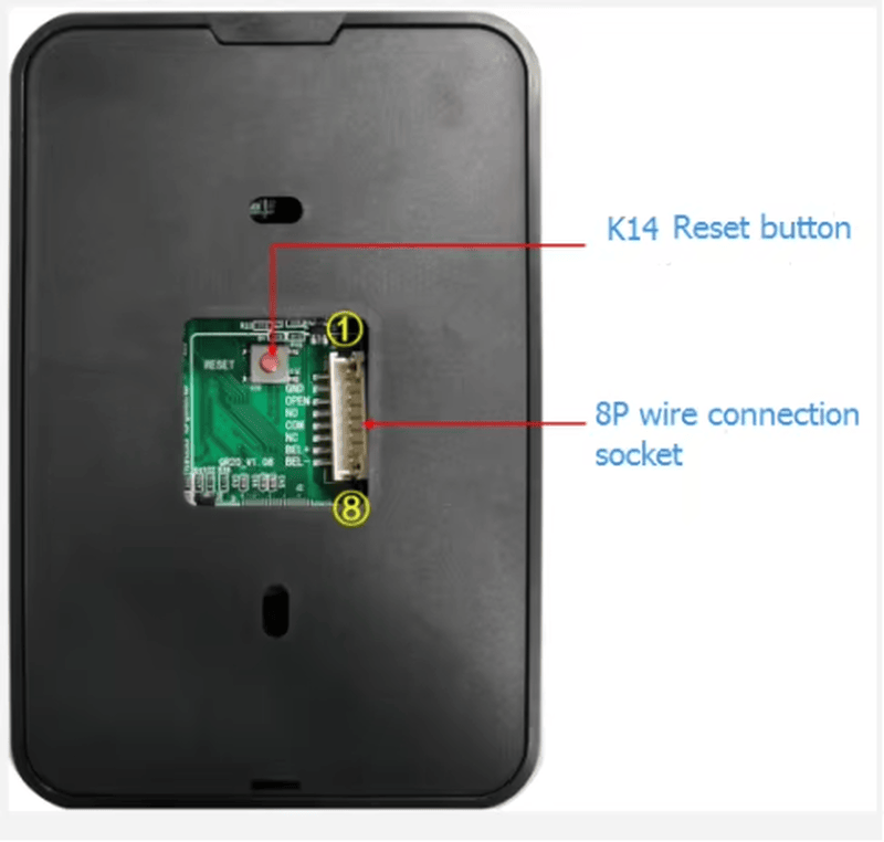 Um diagrama técnico explica as interfaces de comunicação Wiegand e RS485 compatíveis com o terminal de controle de acesso Q20-Kit para integração de sistemas.