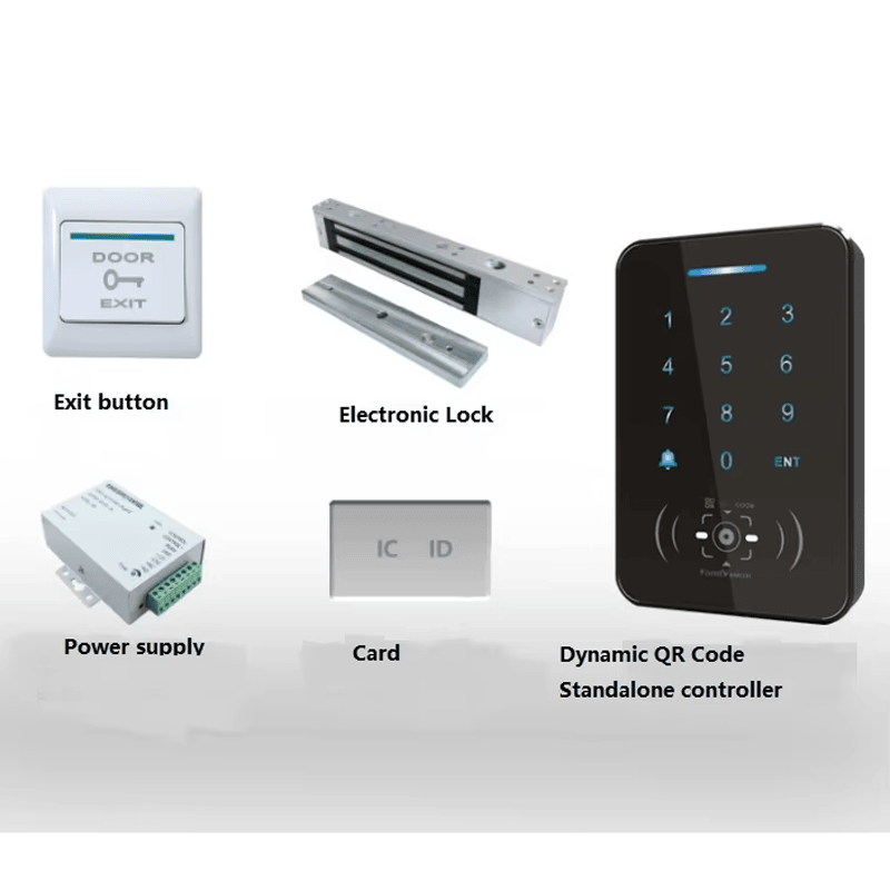 A vista lateral do leitor de acesso QR dinâmico Q20-CQ revela seu perfil ultrafino ideal para instalações elegantes em portas de escritórios