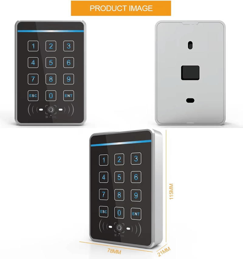 O leitor de código QR Q60 com teclado metálico é instalado em uma porta de entrada para oferecer autenticação multifator.