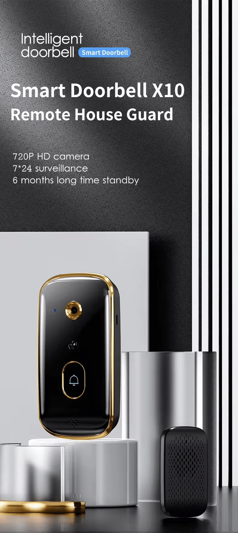 Campainha com Câmara WiFi e Alertas de Movimento com indicador LED para projetos de monitoramento de entrada.