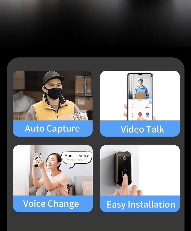 Imagem da Campainha com Câmara WiFi e Alertas de Movimento destacando a carcaça resistente para aplicações de entrada.