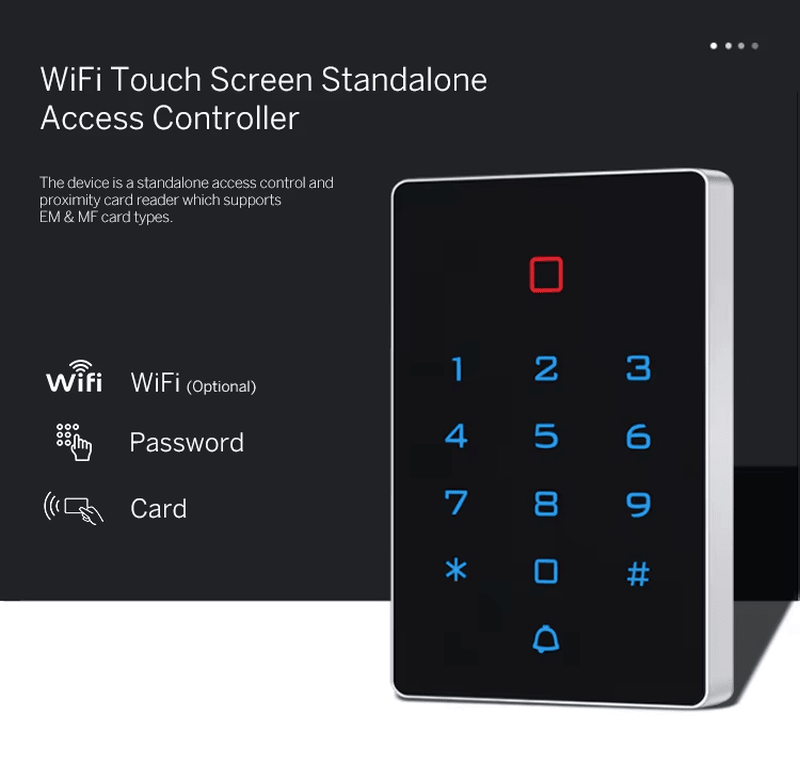 Lista de especificações técnicas do controlador de porta T12 WIFI, com tensão de operação e capacidade de usuários para o planejamento do sistema