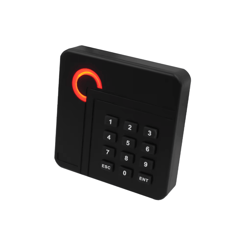 Vista dos terminais de cabeamento do leitor RFID com teclado para aplicações de controle de acessos.