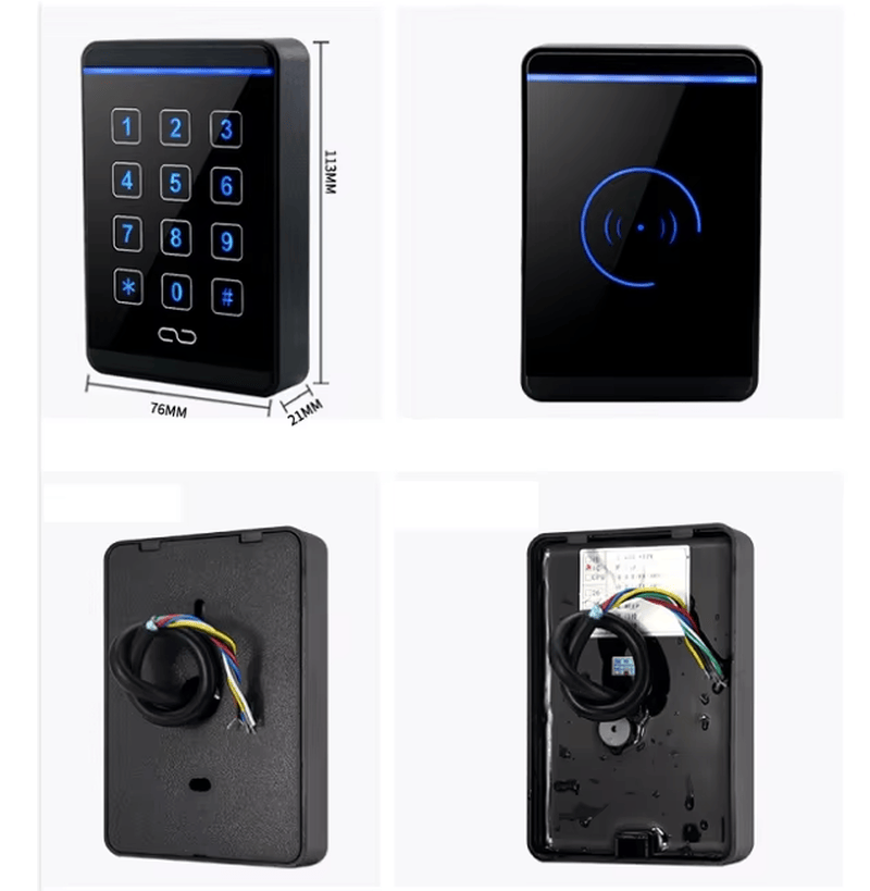 Imagem do painel frontal do leitor NFC RFID para aplicações de teste de credenciais e controle de acesso.