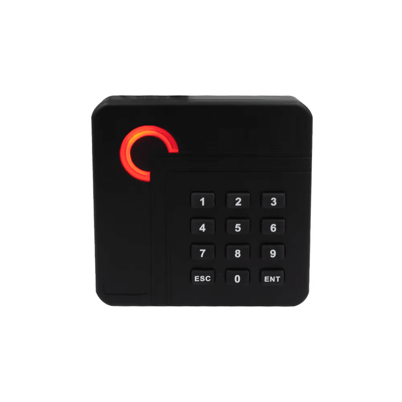 Detalhe do leitor RFID à prova d'água para controle de acesso em aplicações com leitores de acesso com teclado.