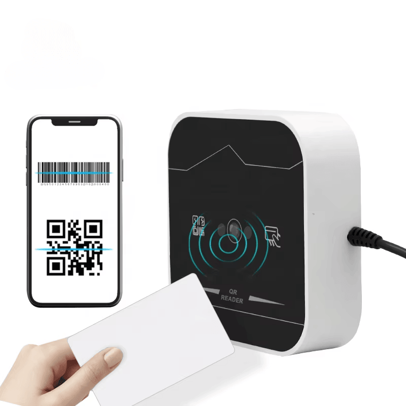 Imagem nítida de Leitor RFID QR Industrial para Controle de Acesso Seguro destacando terminal de conexão para aplicações de Leitores de acesso por código QR.