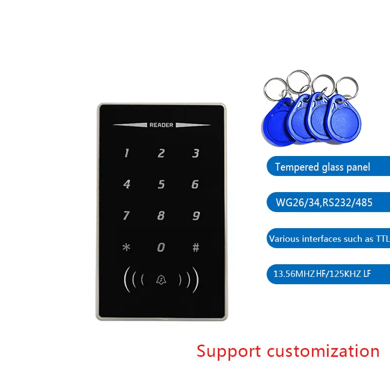 Imagem de Leitor RFID Comercial para Portas com Proteção IP68 com painel frontal com teclado para compradores que comparam soluções de Leitores de acesso RFID.