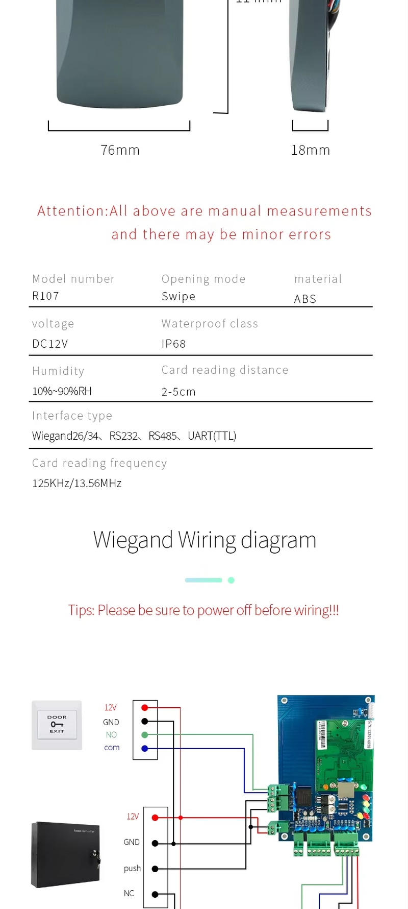 Leitor RFID IP68 de 125 kHz com área para apresentação de logotipo impresso.