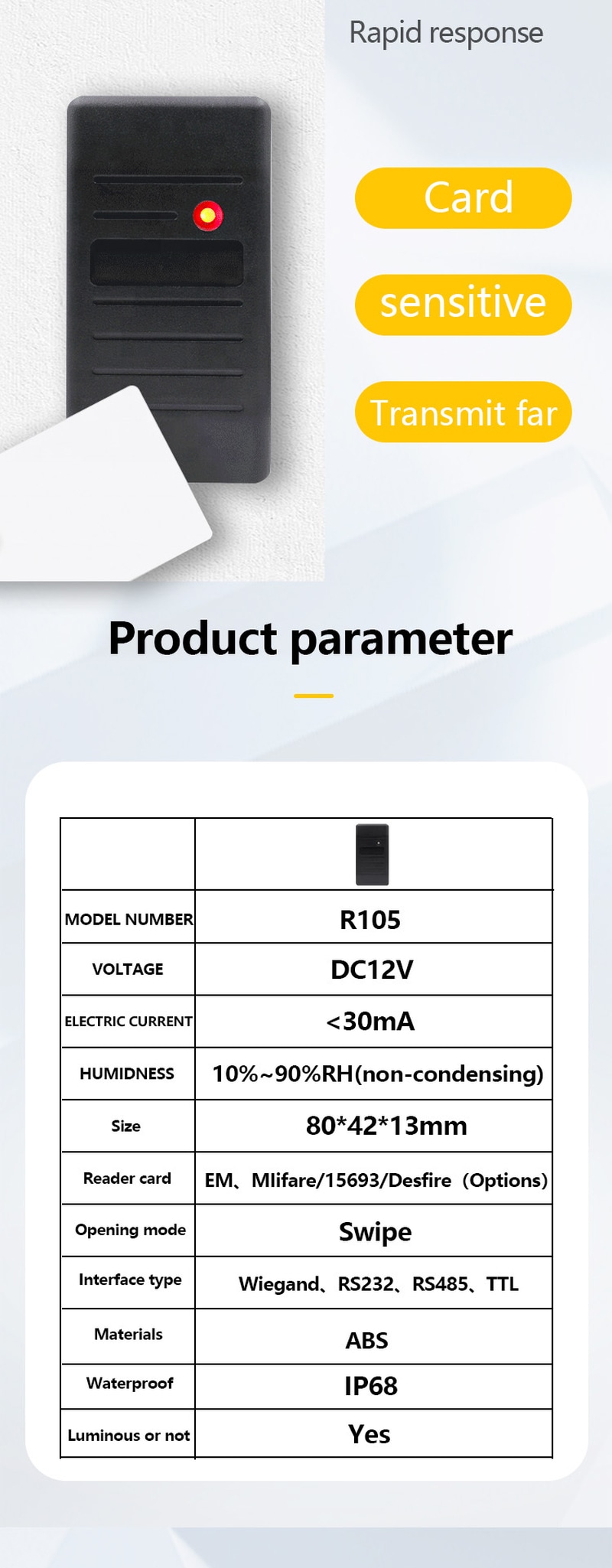 Detalhe do chip interno do leitor RFID impermeável de 125 KHz com interface RS232.