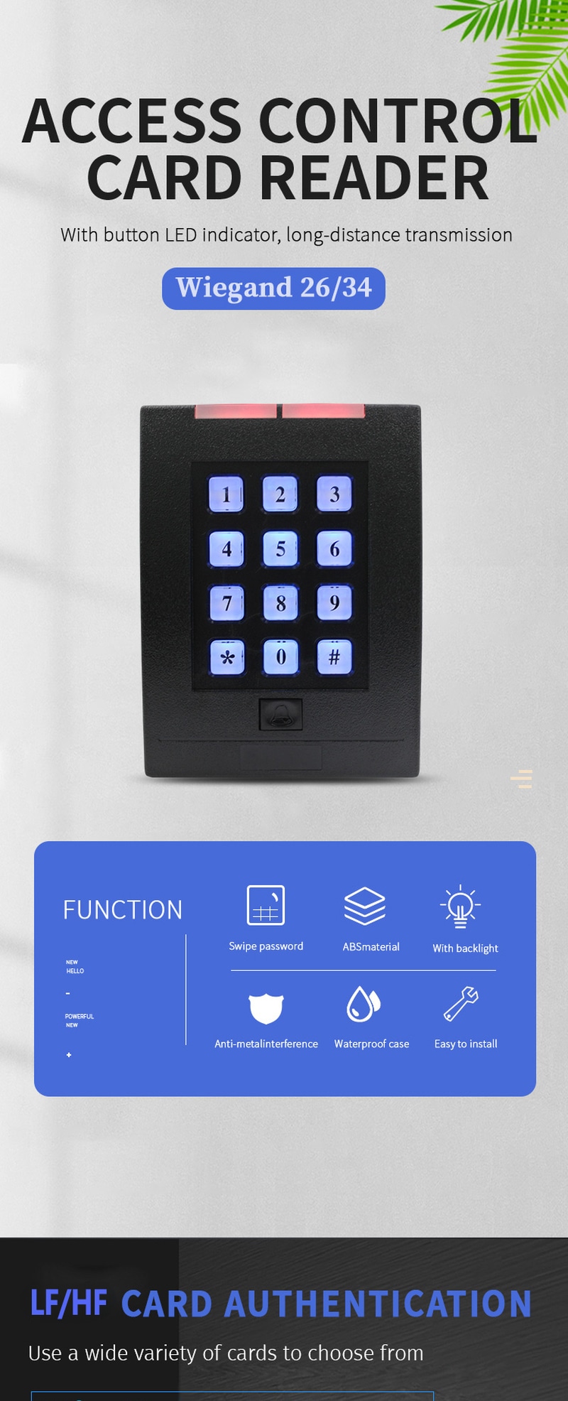 Exemplo de aplicação do leitor ZY-KR204 instalado na entrada de um escritório para oferecer controle de acesso rápido e confiável por aproximação.