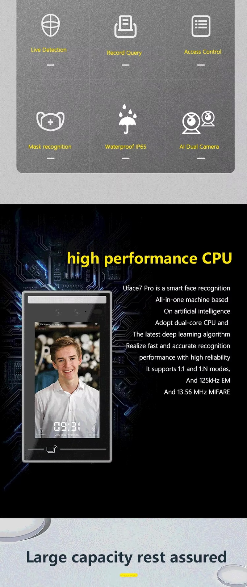 Terminal Facial IP65 com Ponto em Nuvem apresentado como parte de um sistema de segurança para controle de acesso.