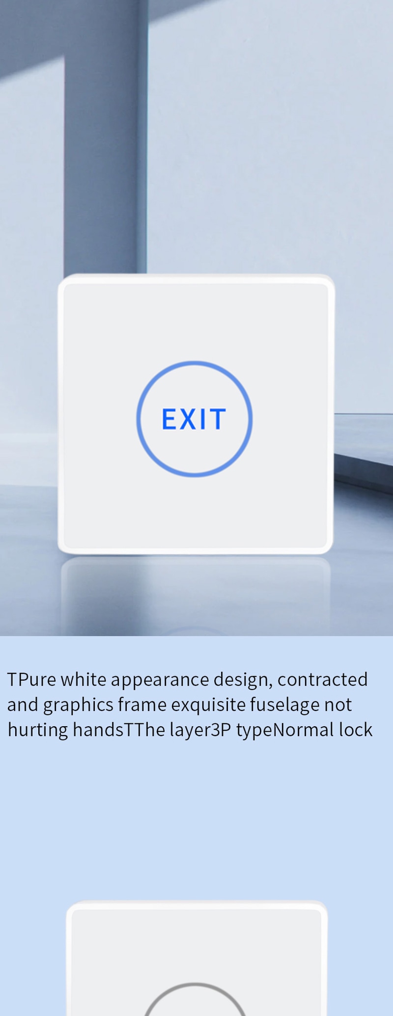 O botão de saída touch ZY-TK505 utiliza LED azul em espera e verde durante a ativação para oferecer uma indicação visual clara