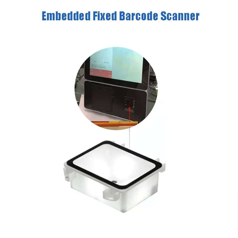 Foto do módulo leitor RFID incorporado de controle de acesso por código QR, mostrando o logotipo impresso na categoria de leitores de acesso por código QR.