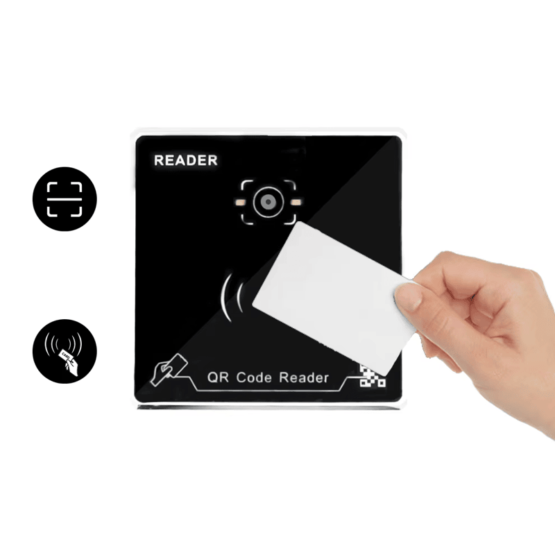 Foto de Leitor RFID Metálico com código QR para Acesso Seguro mostrando painel frontal com teclado na categoria Leitores de acesso por código QR.