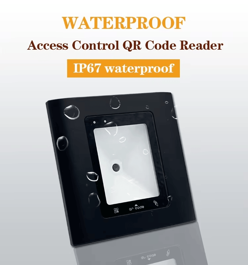 Foto do leitor RFID de acesso por código QR com Wiegand para segurança de portas, mostrando o indicador LED na categoria de leitores de acesso por código QR.