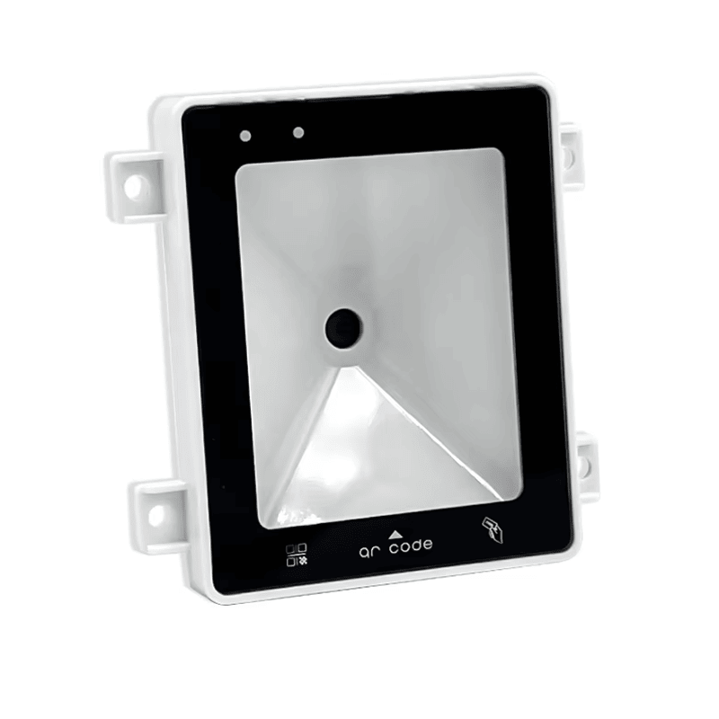 Vista superior do módulo scanner R300 demonstrando seu espaço compacto adequado para integração em máquinas de venda automática e armários inteligentes.
