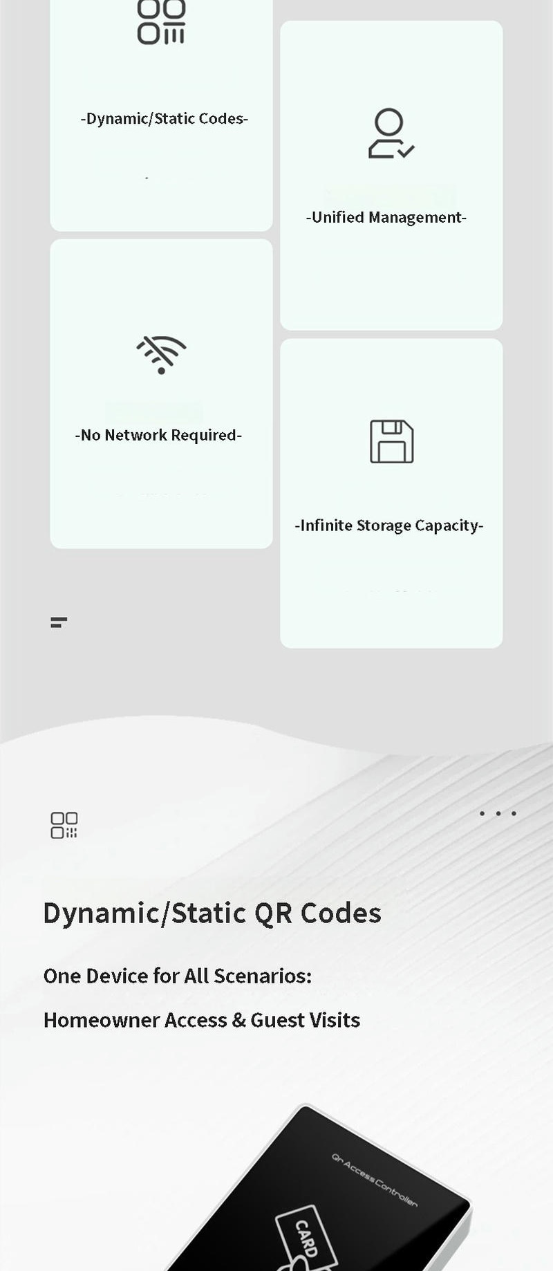 Diagrama técnico do amplo ângulo de leitura e da distância recomendada para o terminal de acesso QR dinâmico ZY-QR705