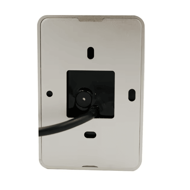 Uma vista nítida da placa de montagem J20-M2634 ilustra o processo de instalação simplificado para fixar o dispositivo em uma parede ou estrutura.