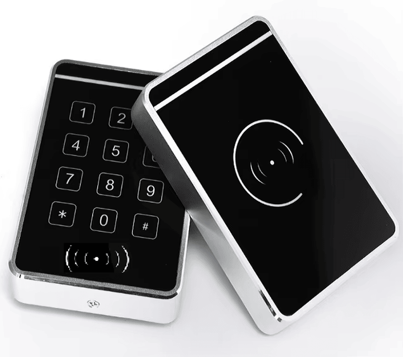 Desenho técnico com as dimensões de 112 x 75 x 21 mm do leitor touchscreen J20 para o planejamento preciso da instalação na parede.