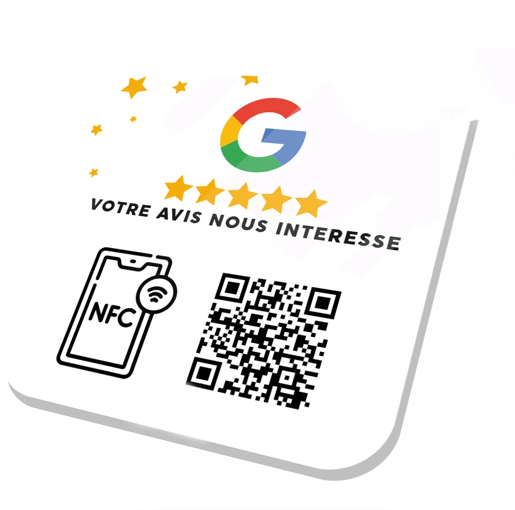 Suporte resistente em acrílico que mantém o cartão para avaliações no Google visível e na posição vertical sobre balcões movimentados
