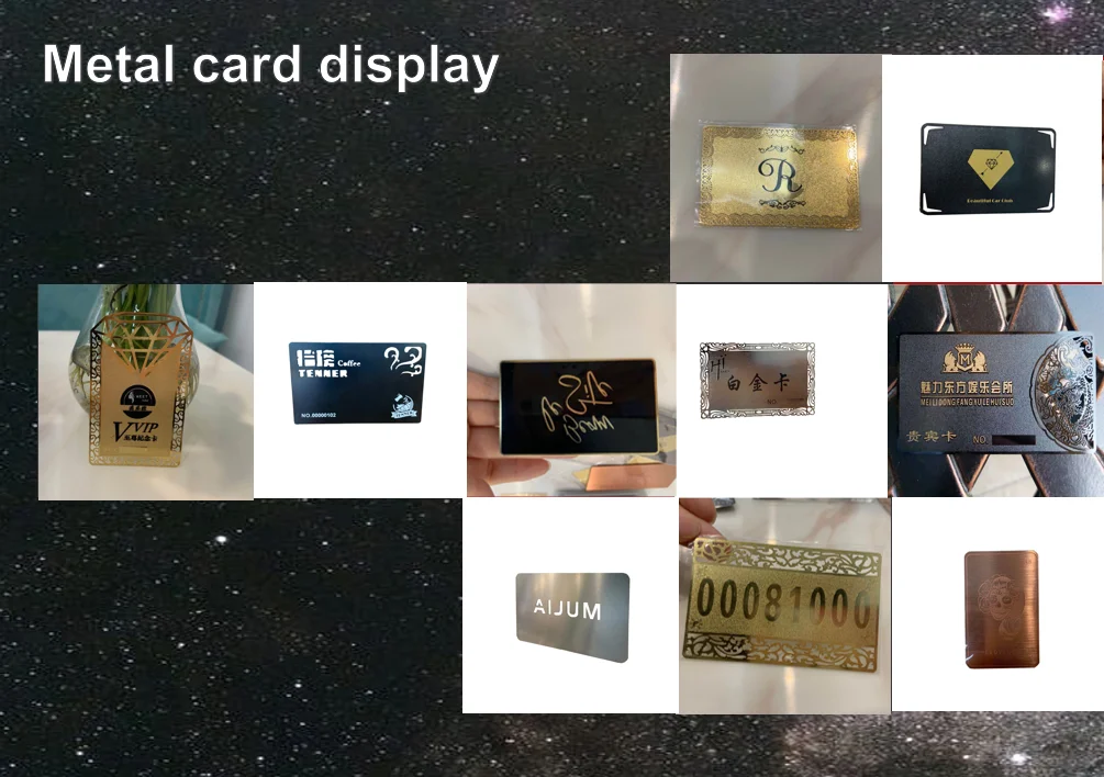 Cartões de visita metálicos banhados a ouro para marcas premium, mostrados na seção de descrição com amostra de design personalizado para aplicações de Cartões de visita metálicos.